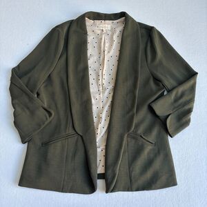 Skies Are Blue Open Front Blazer Jacket Women's XL Olive Green 3/4 Sleeve Career